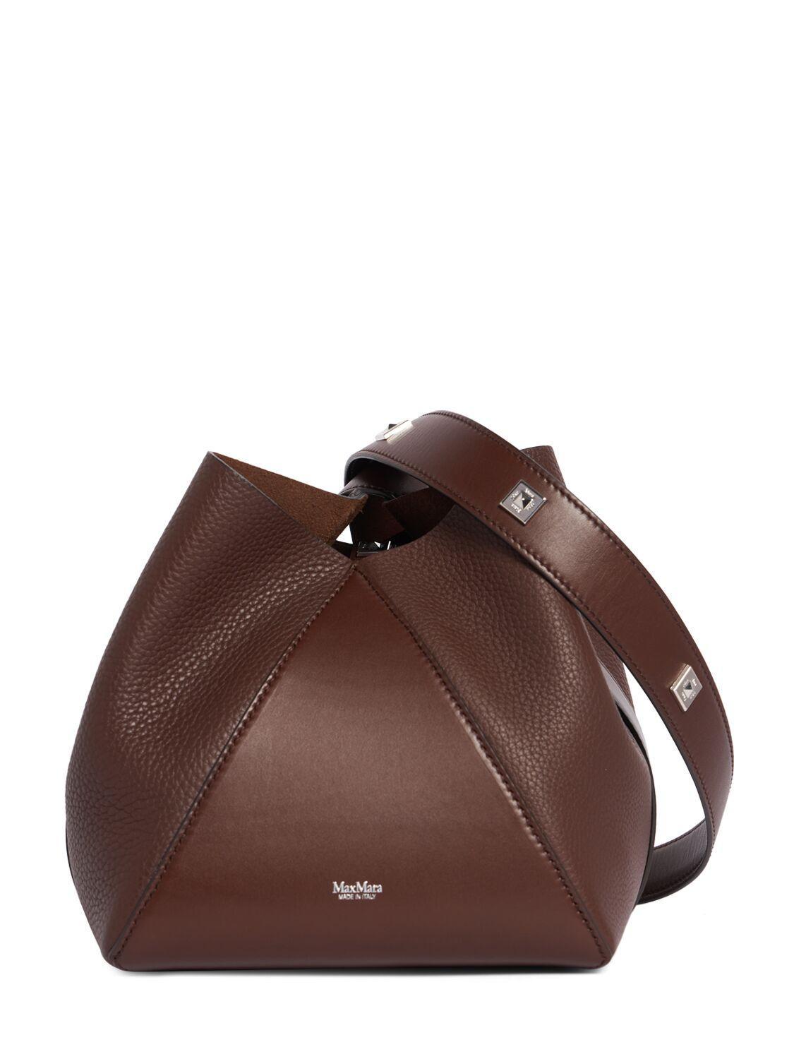 Small Mm Leather Bucket Bag In Brown Product Image