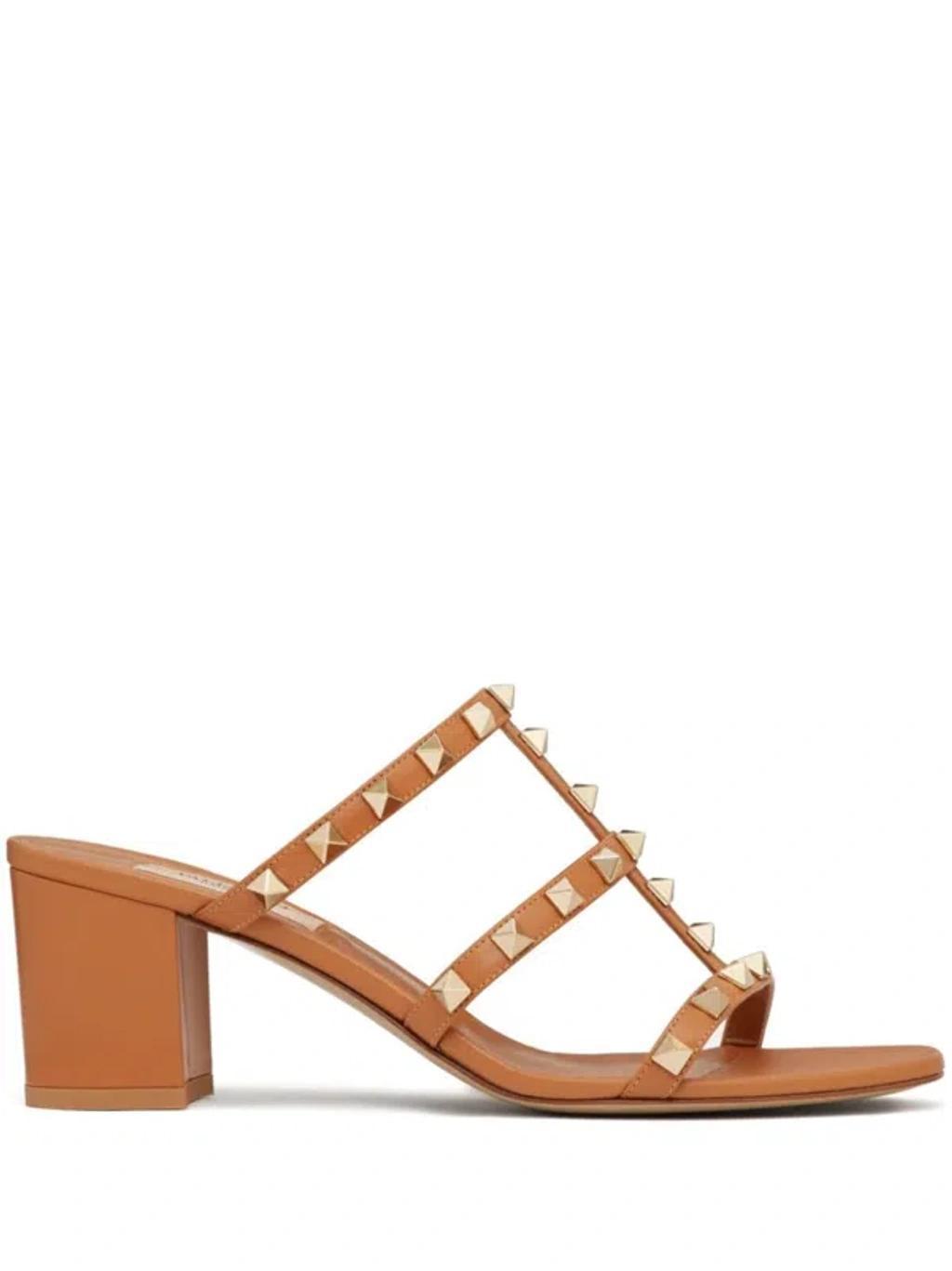 VALENTINO GARAVANI Rockstud 60mm Leather Sandals In Brown Product Image