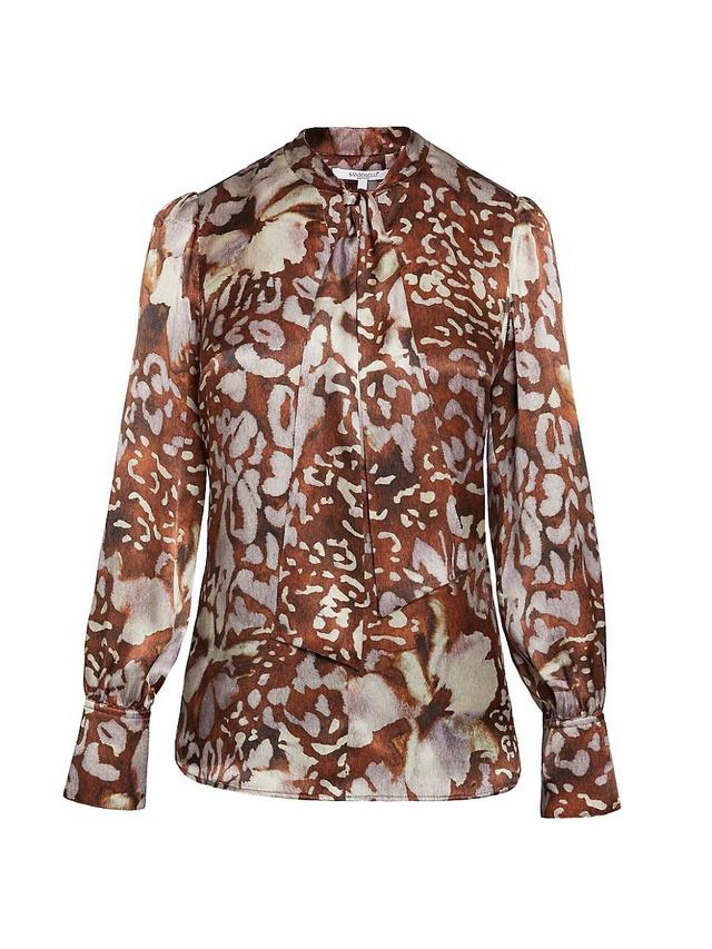 Womens Floral & Leopard Tieneck Blouse Product Image