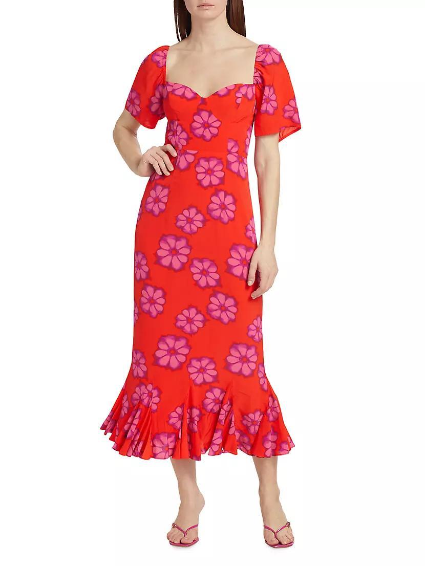 Ramona Floral Godet-Hem Midi-Dress Product Image