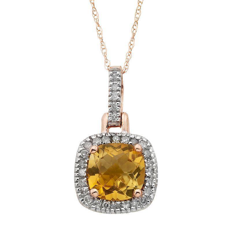 Citrine & 1/8 Carat T.W. Diamond 10k Gold Halo Pendant Necklace, Womens Pink Product Image