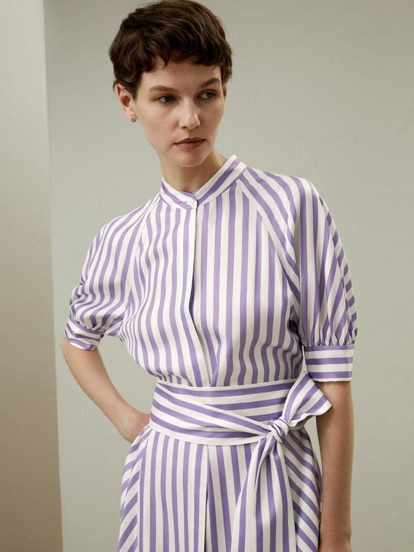 Lavender Striped Silk Shirtdress Product Image