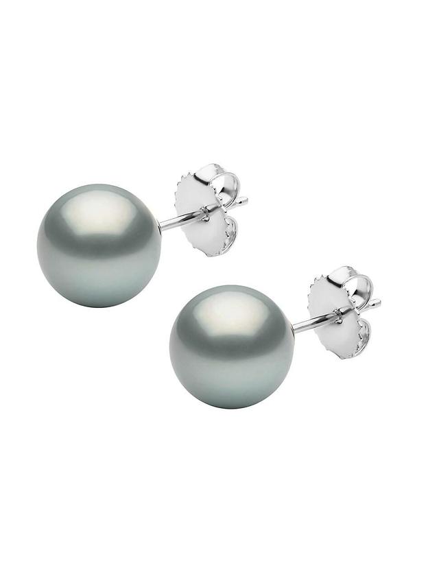 Womens 14K White Gold & 10-11MM Grey Tahitian Pearl Stud Earrings Product Image