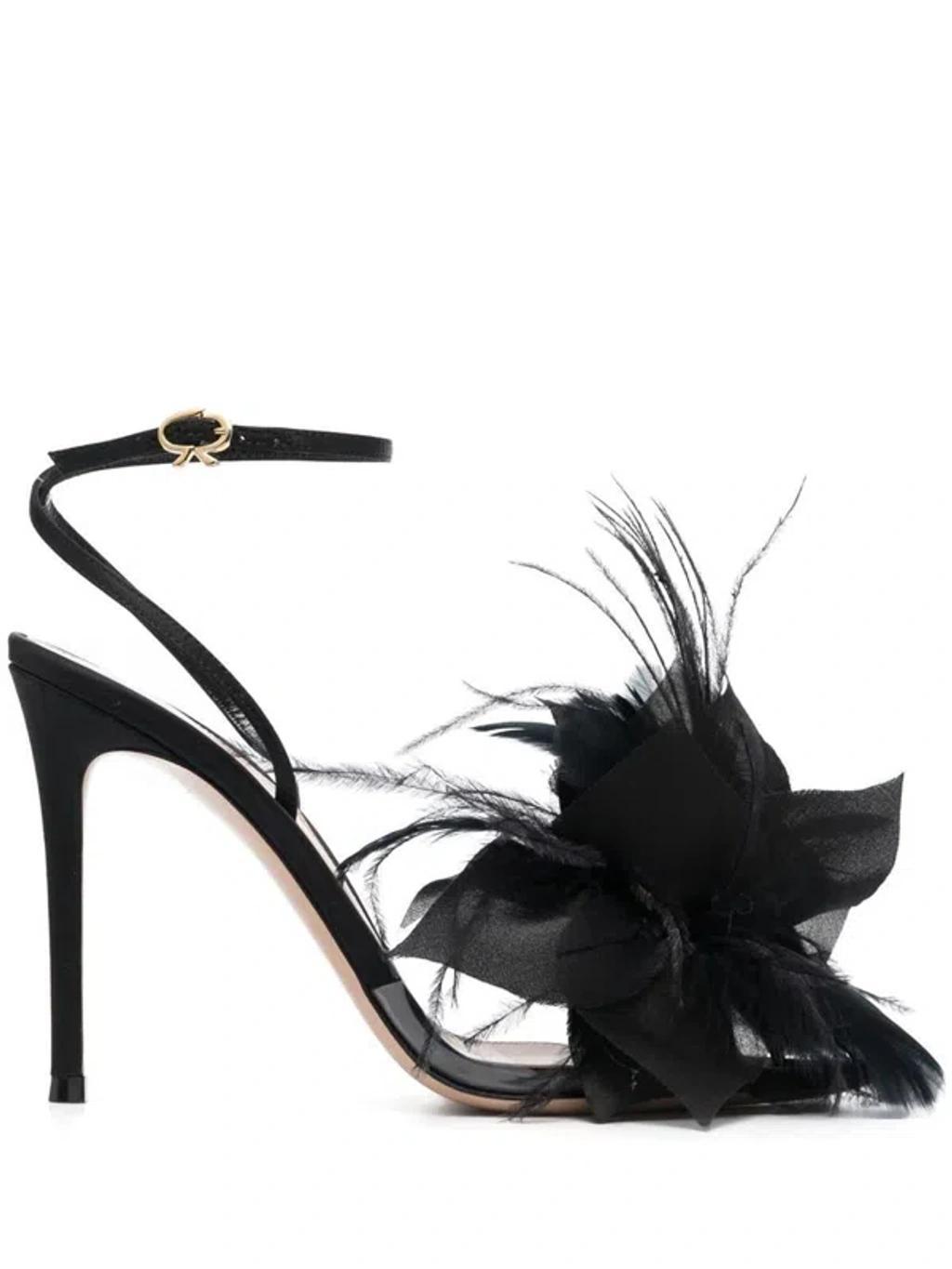 Feather-embellished Sandals In Black product image