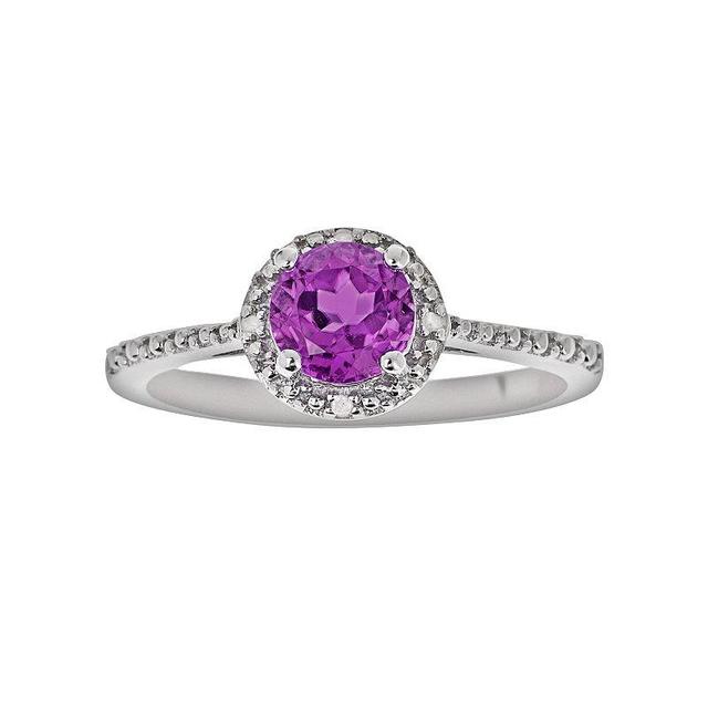 Celebration Gems Sterling Silver Amethyst and Diamond Accent Frame Ring, Womens Product Image