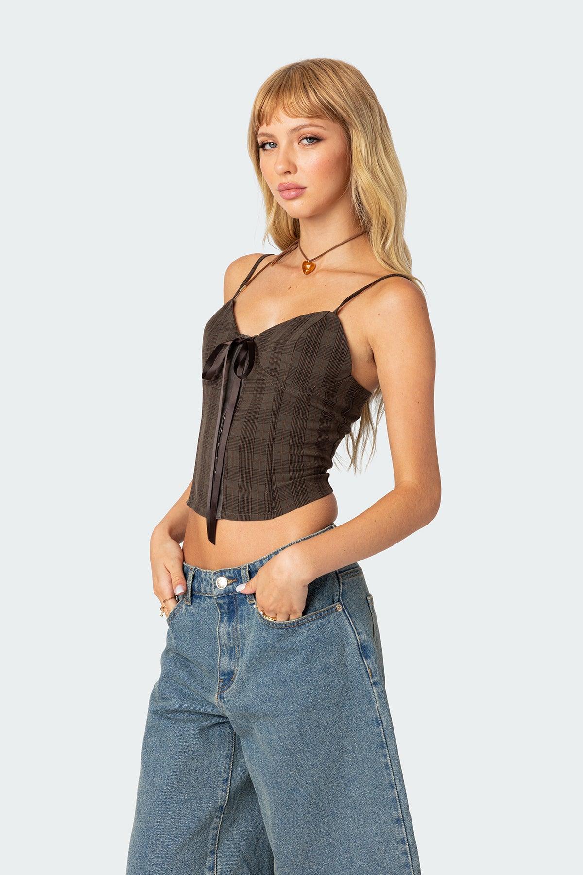 Plaid Lace Up Corset Product Image