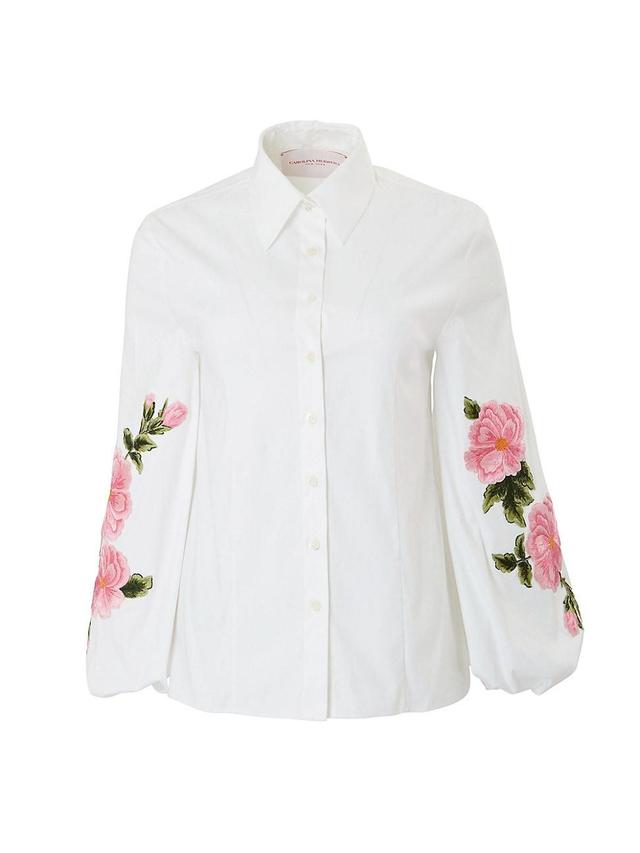 Womens Floral Embroidered Balloon-Sleeve Blouse Product Image