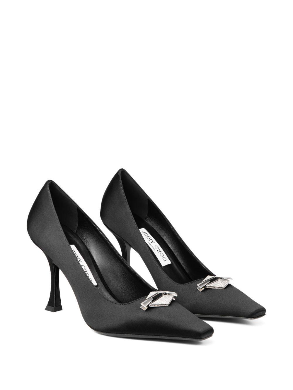 JIMMY CHOO Ryker 90 Embellished Satin Pumps In Black/crystal Product Image