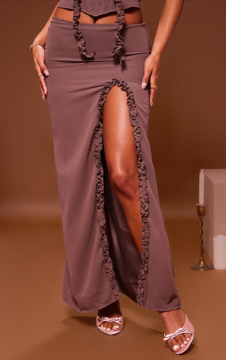 Light Brown Chiffon Split Hem Maxi Skirt Product Image