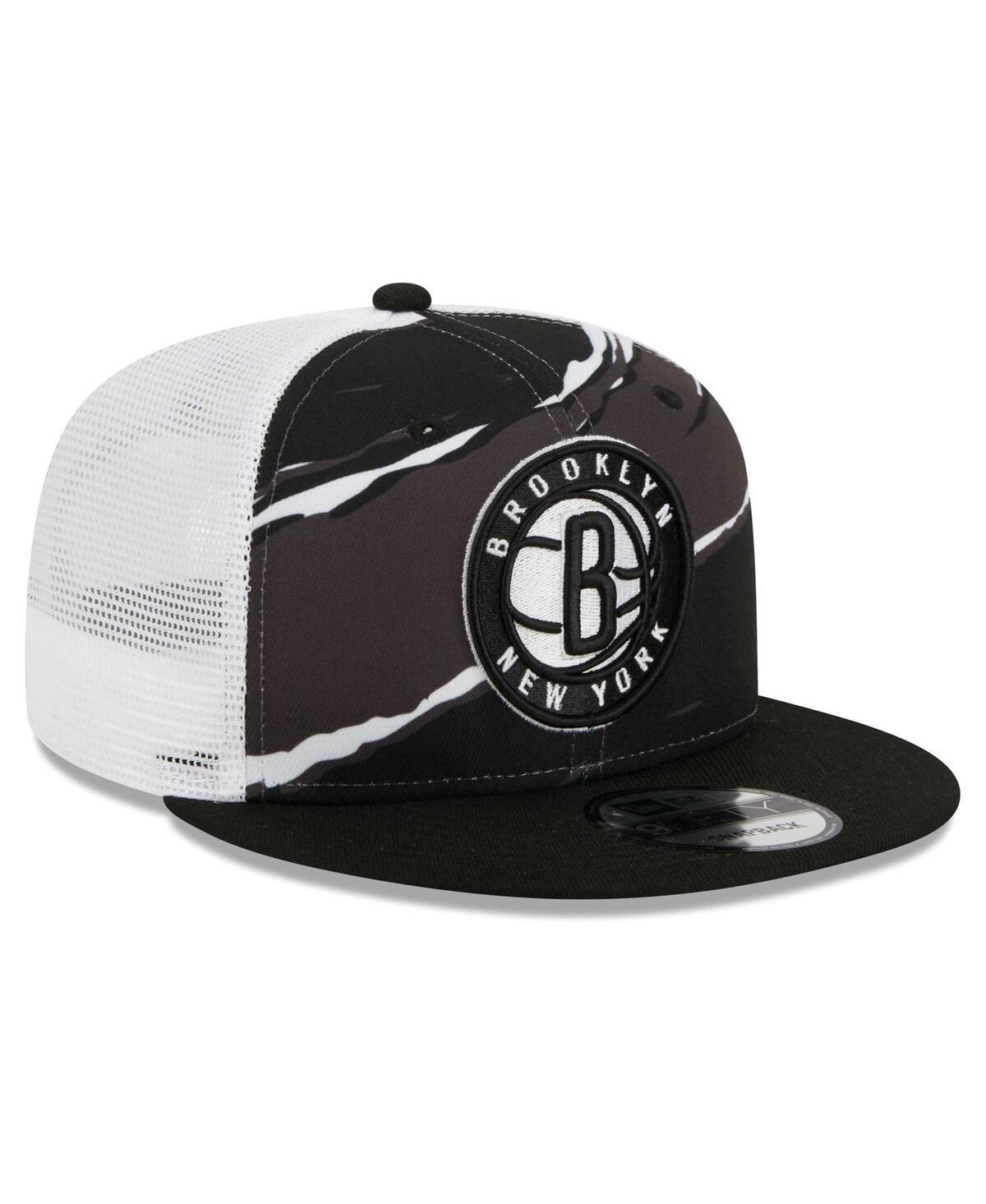 New Era Mens Black Brooklyn Nets Tear Trucker 9FIFTY Adjustable Hat - Black, White Product Image