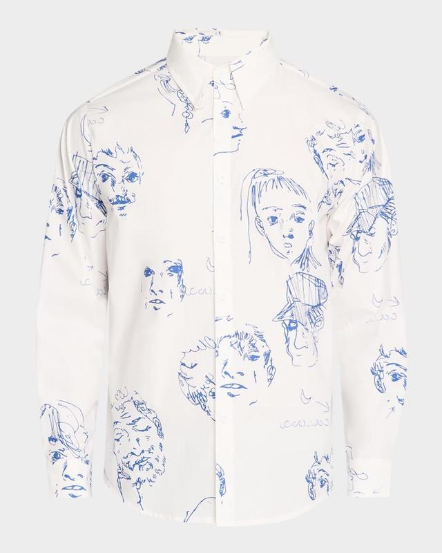 Men's Doodle Faces Button-Down Shirt Product Image