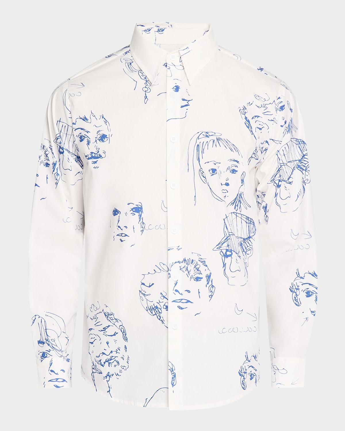 Mens Doodle Faces Button-Down Shirt Product Image