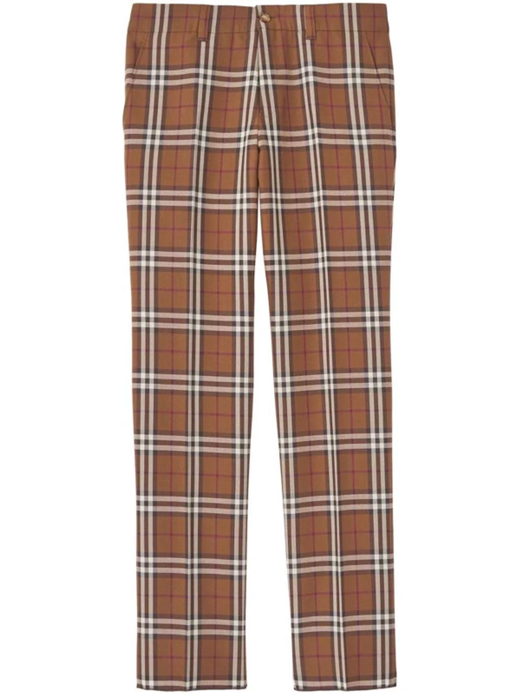 Check Pattern Tailored Trousers In 褐色 Product Image