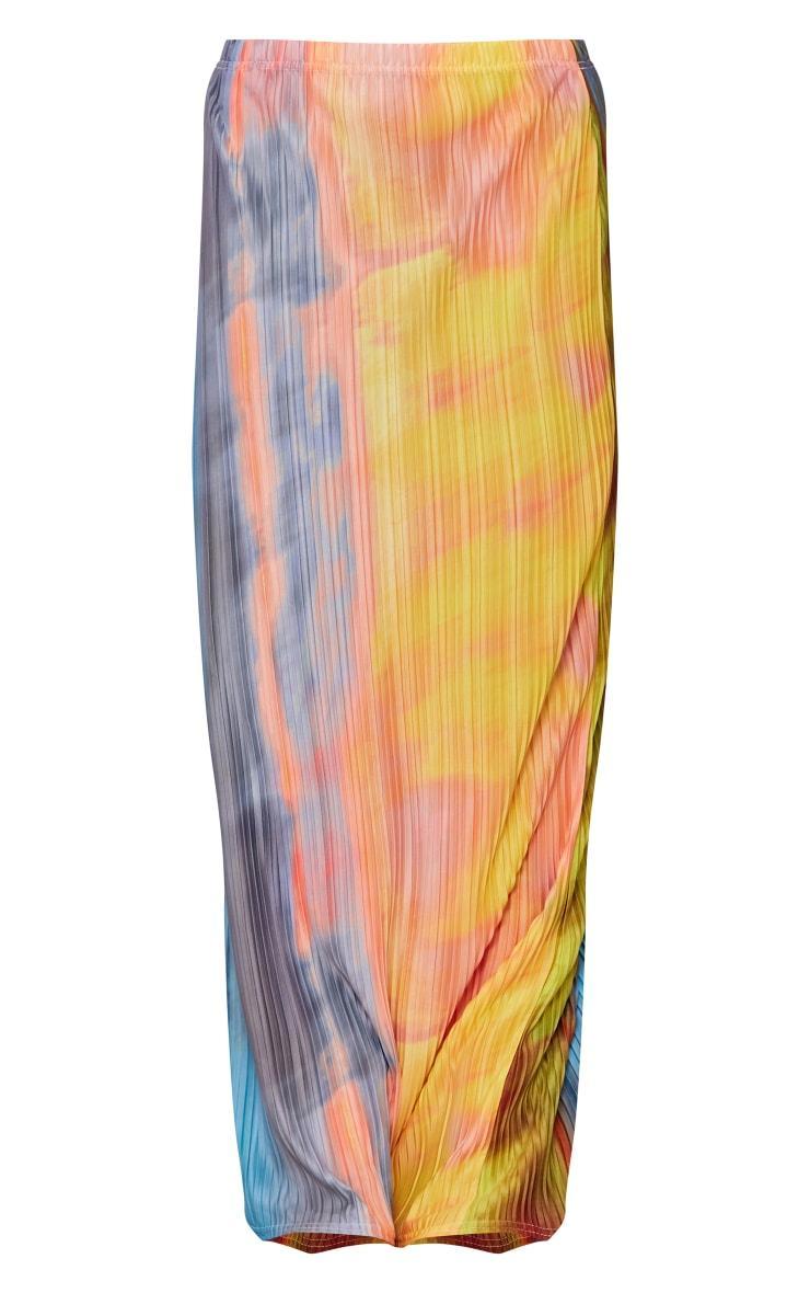 Yellow Ombre Printed Plisse Maxi Skirt Product Image