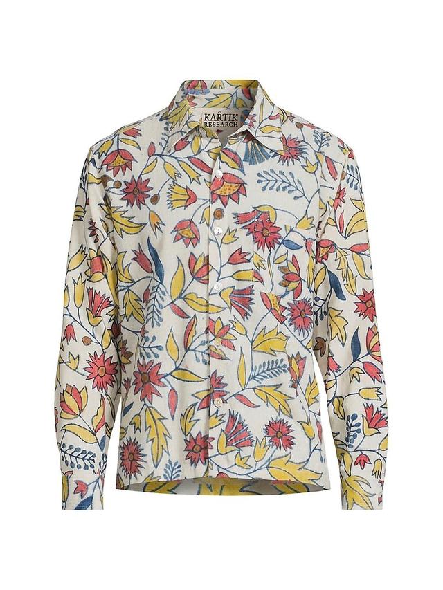 Mens Floral Cotton Button-Front Shirt Product Image