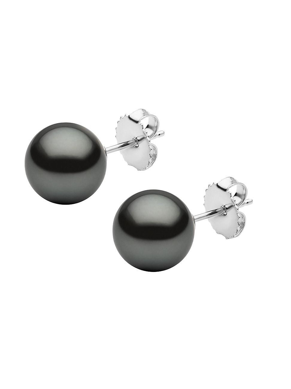 Womens 14K White Gold & 10-11MM Tahitian Pearl Stud Earrings Product Image