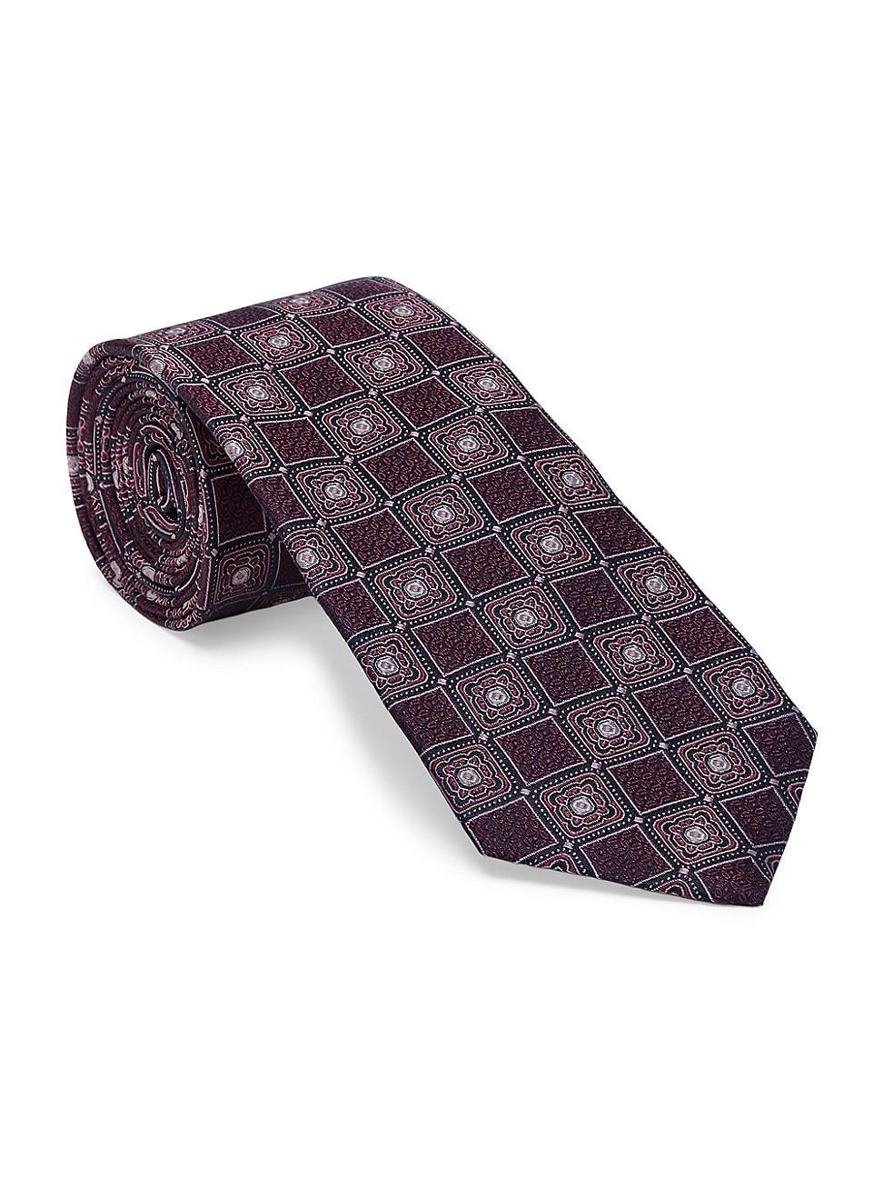 Mens Silk Tie With Geometric Design Product Image