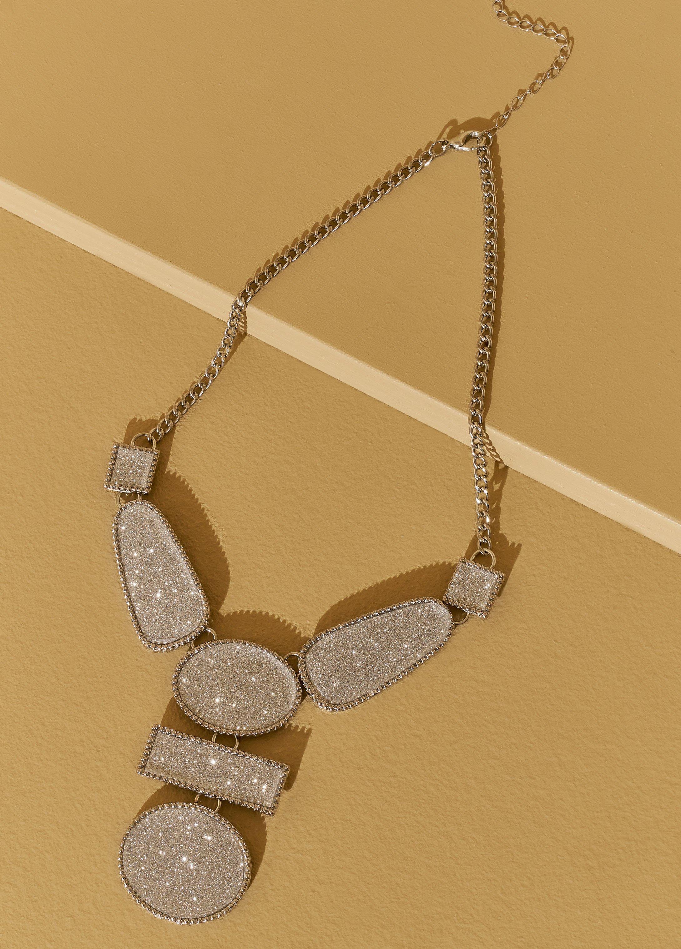 Glittered Silver Tone Necklace Product Image