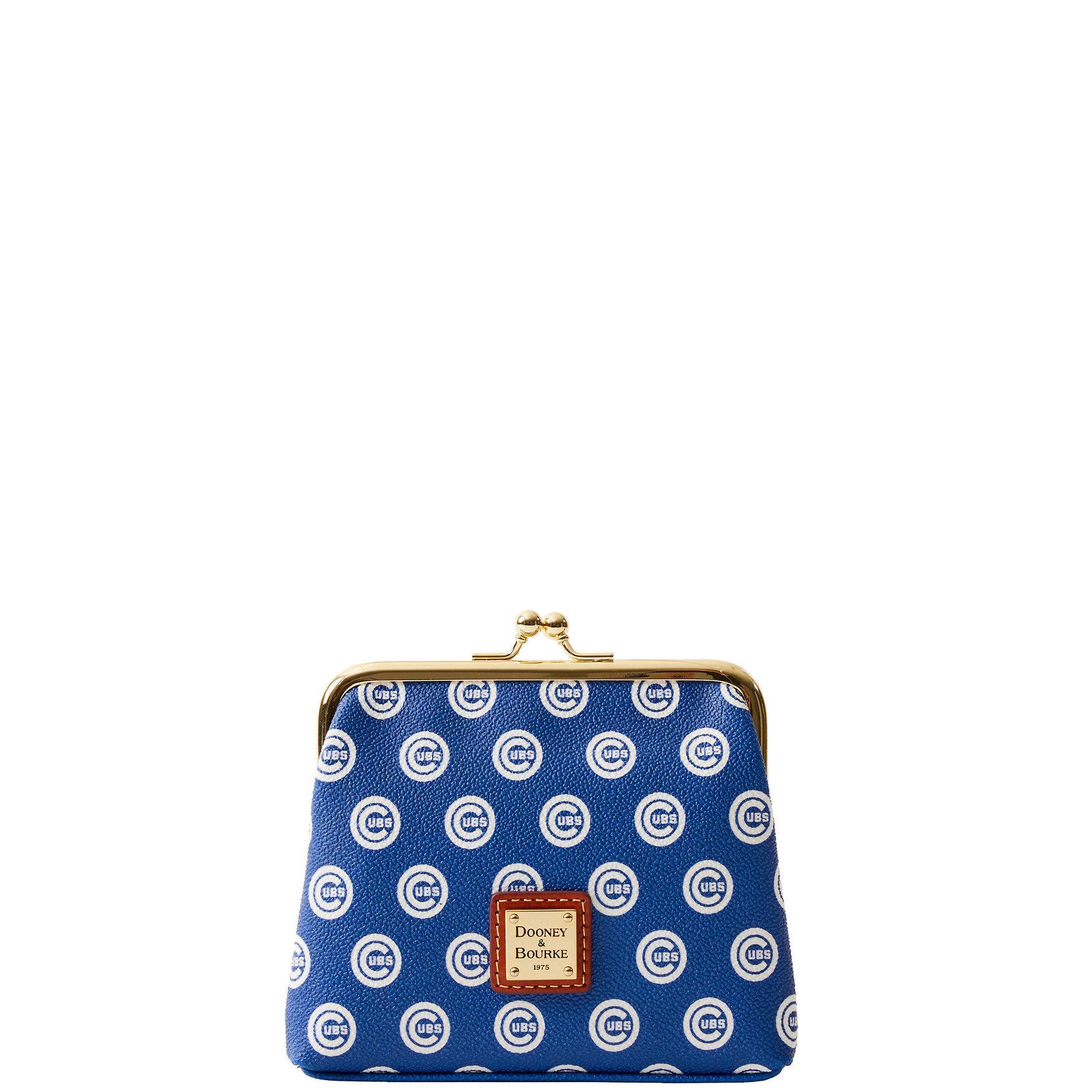 Dooney & Bourke Womens MLB Cubs Large Framed Coated Cotton Purse Bag in Blue Product Image