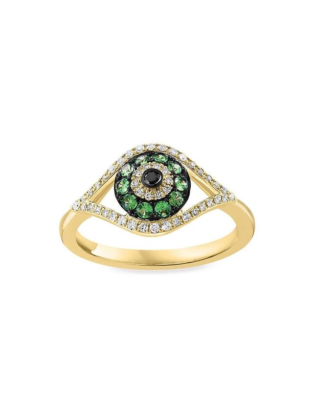 Womens 14K Yellow Gold, Tsavorite & 0.17 TCW Diamond Evil Eye Ring Product Image