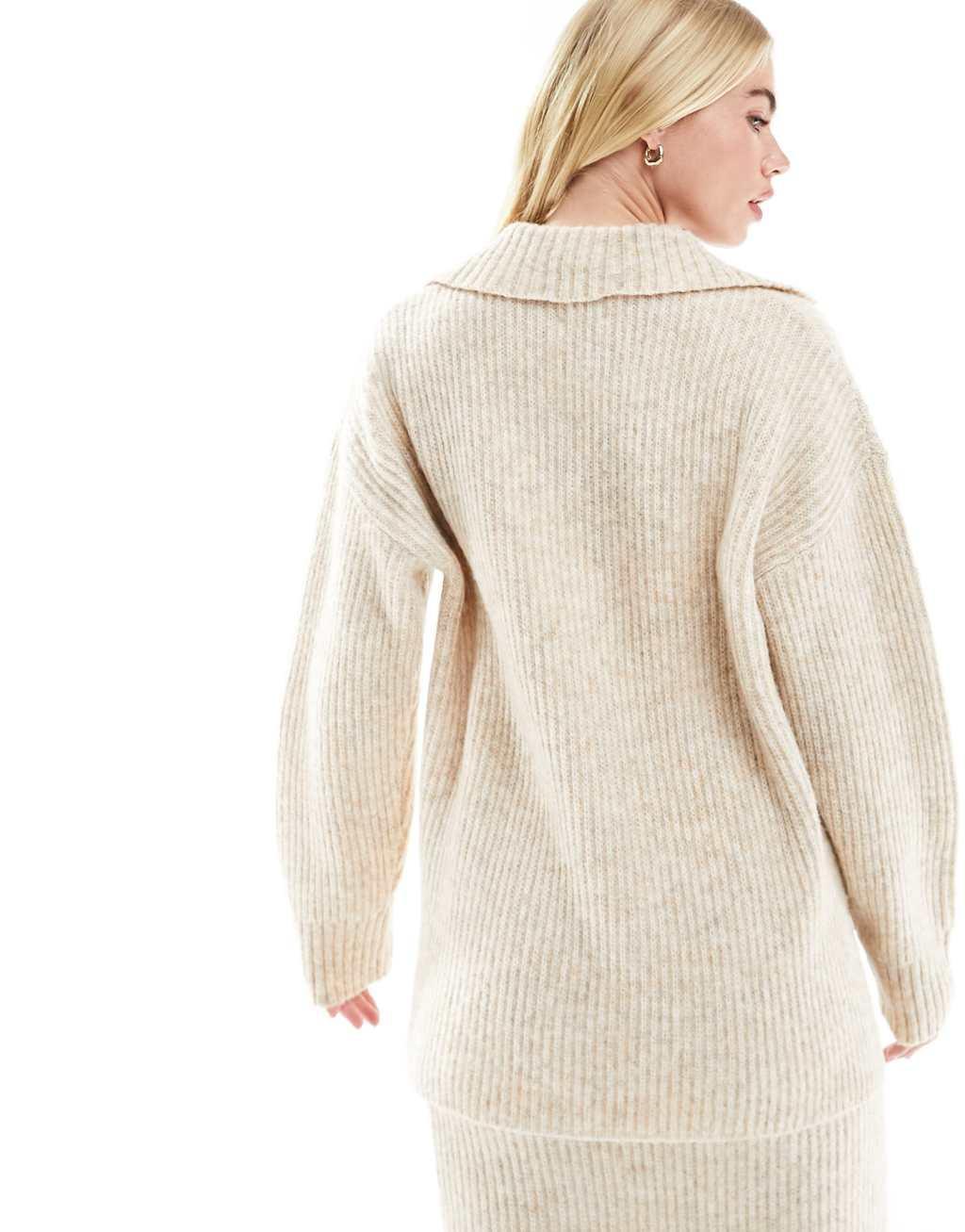 ASOS DESIGN collared sweater in oatmeal - part of a set Product Image