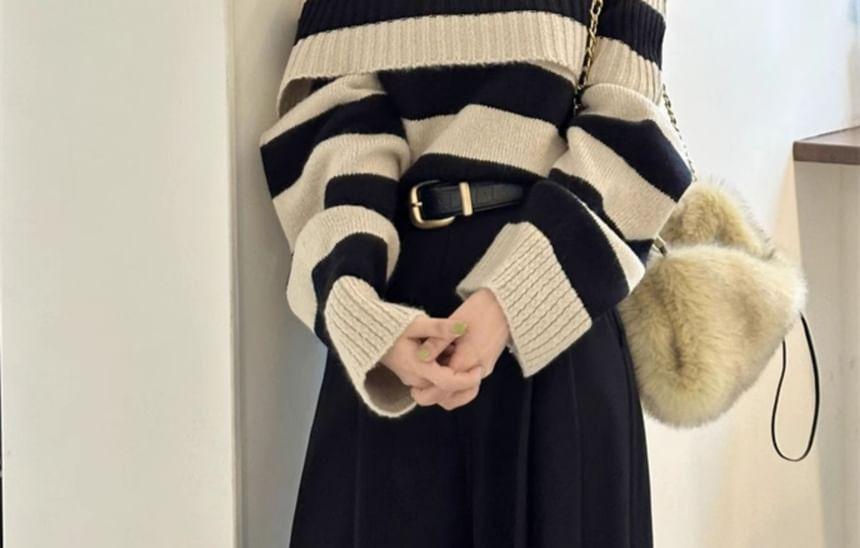 Off-Shoulder Striped Sweater Product Image