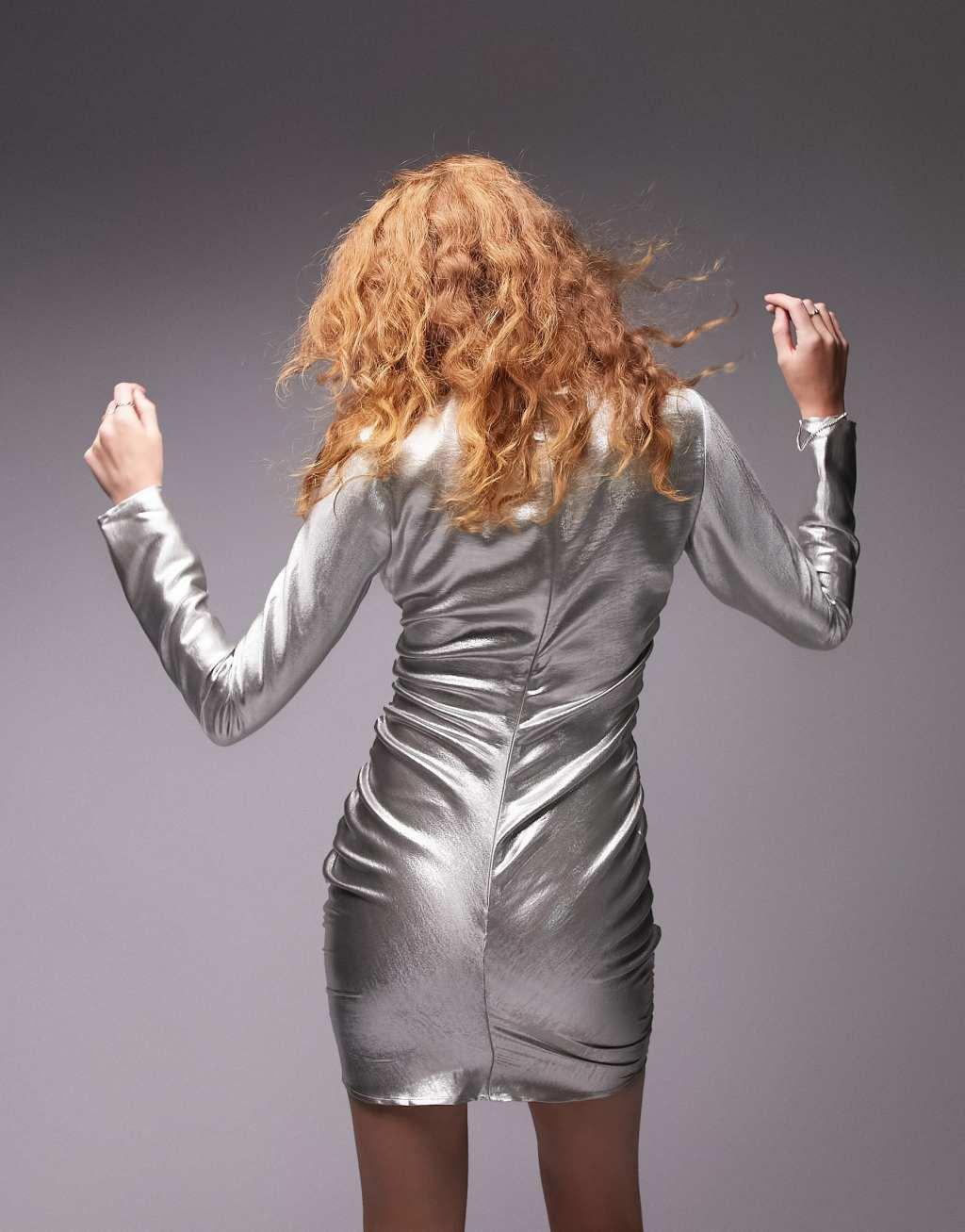 Topshop cut out mini dress in silver lame  Product Image