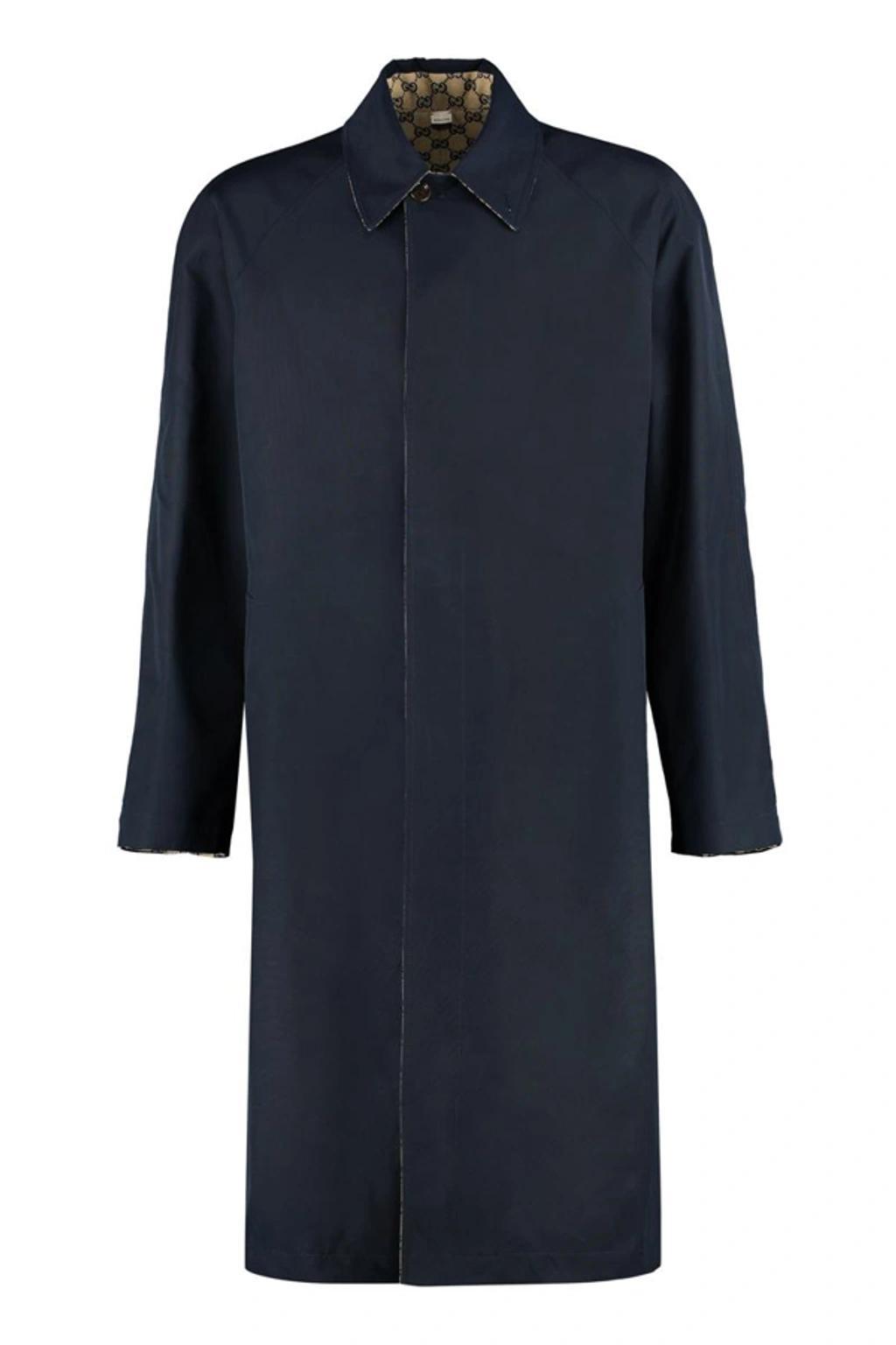 GUCCI Gg-jacquard Lined-canvas Coat In Blue Product Image