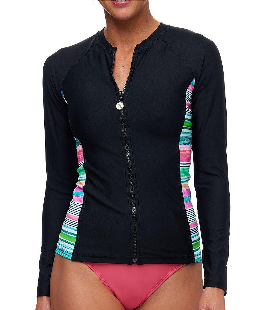 Next by Athena La Jolla Stripe Print Crew Neck Long Sleeve Front Zip Surf Shirt Product Image