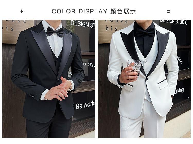 Set: Lapel Collar Two Tone Double Breasted Blazer + Dress Pants + Vest Product Image