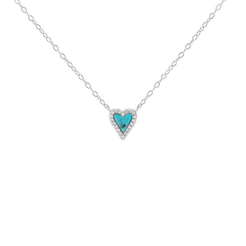 PRIMROSE Sterling Silver Pave Cubic Zirconia With Turquoise Heart Necklace, Womens Sterling Turquoise Product Image