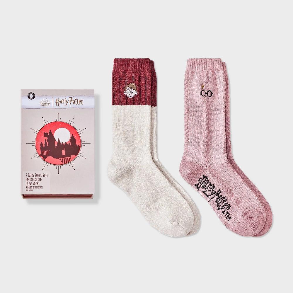 Womens 2pk Harry Potter Pop-Up Storybook Supersoft Embroidered Crew Socks - Ivory Heather 4-10 Product Image