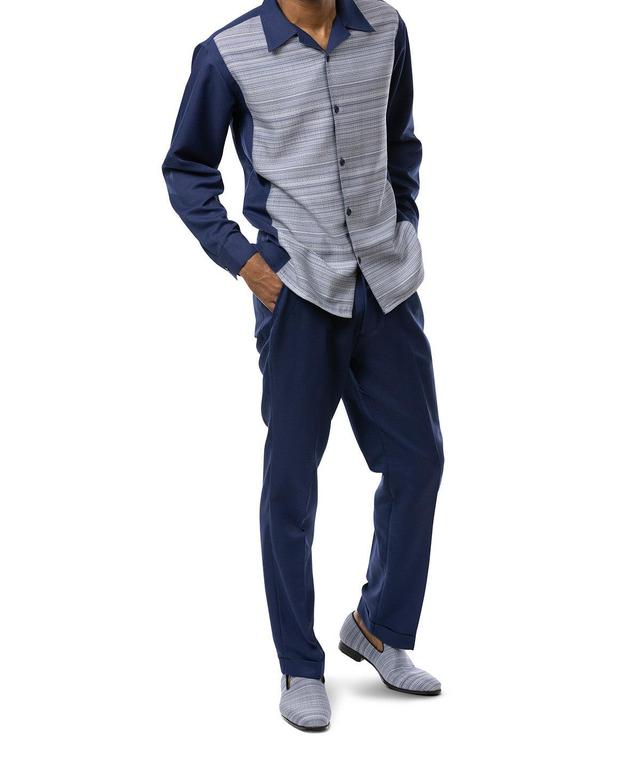 Navy Weave Printed 2 Piece Long Sleeve Walking Suit Set Product Image