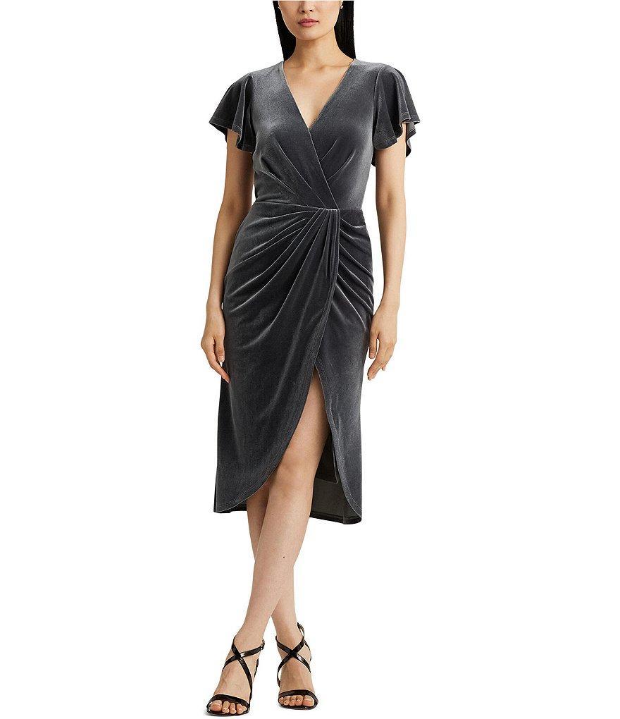 Lauren Ralph Lauren Velvet Flutter Sleeve Cocktail Dress Product Image