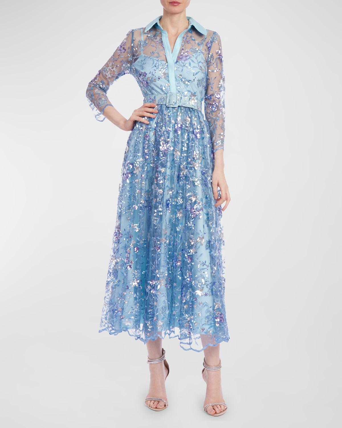 Sequin Embroidered Illusion Midi Shirtdress Product Image