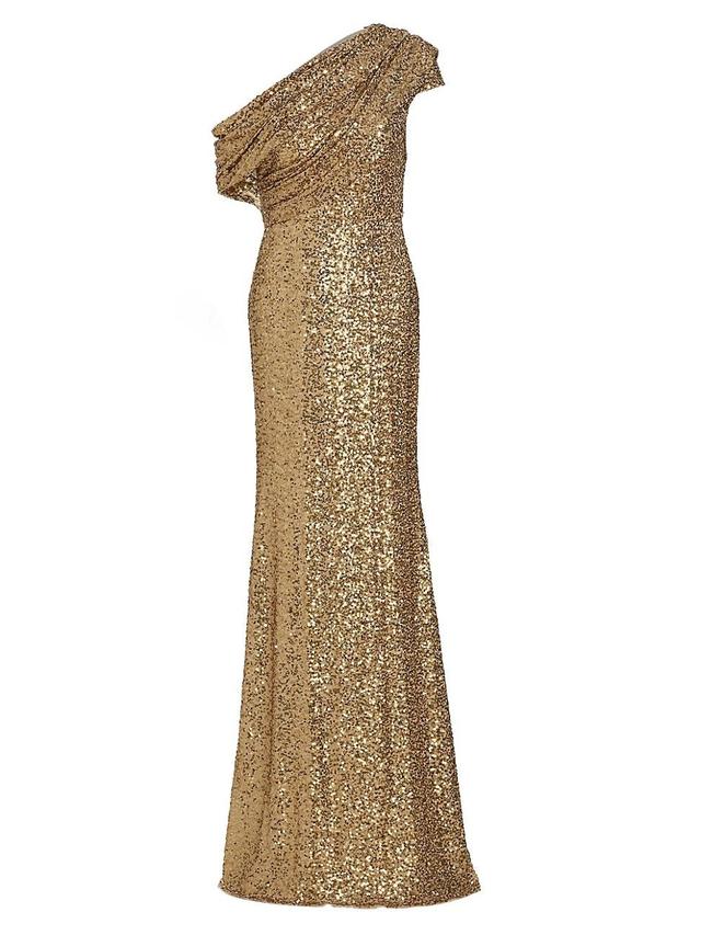 Womens Asymmetric Draped Sequin Gown Product Image