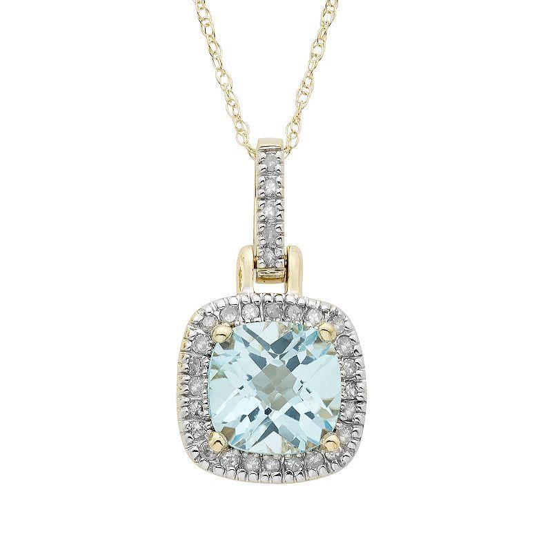 Sky Blue Topaz & 1/8 Carat T.W. Diamond 10k Gold Halo Pendant Necklace, Womens White Product Image