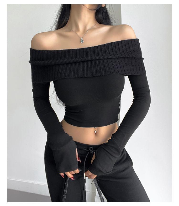 Flip-Over Off-Shoulder Crop Tee Product Image