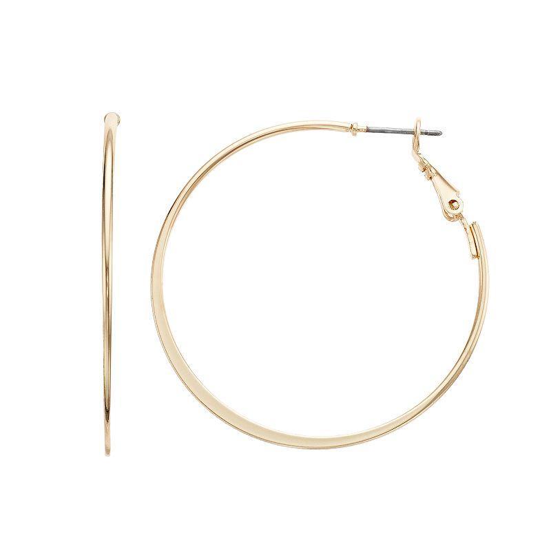 LC Lauren Conrad Classic Hammered Hoop Earrings, Womens, Gold Tone Product Image