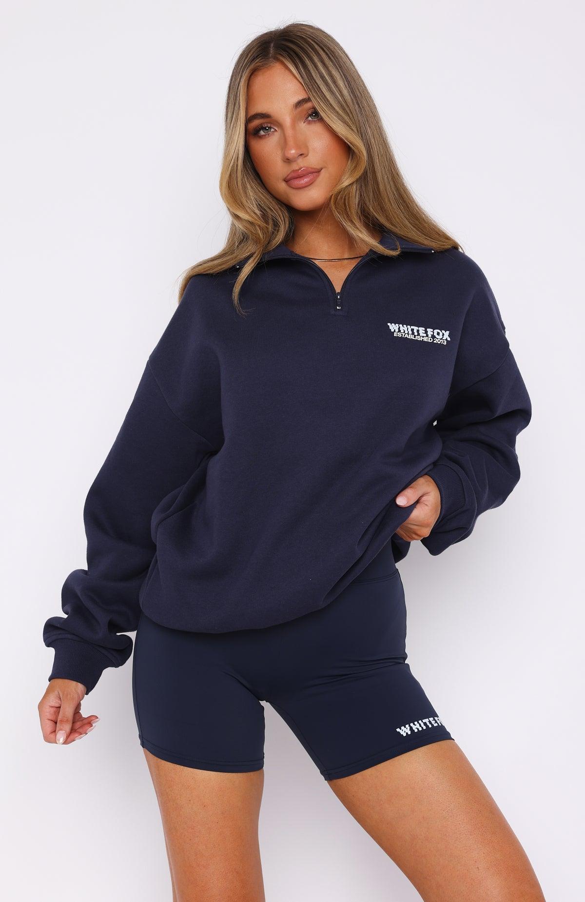 Standing On Business Zip Front Sweater Navy Product Image