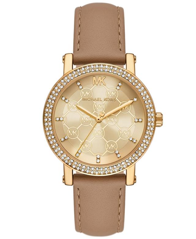 Michael Kors Womens Corey Three-Hand Camel Leather Watch 38mm - Camel Product Image