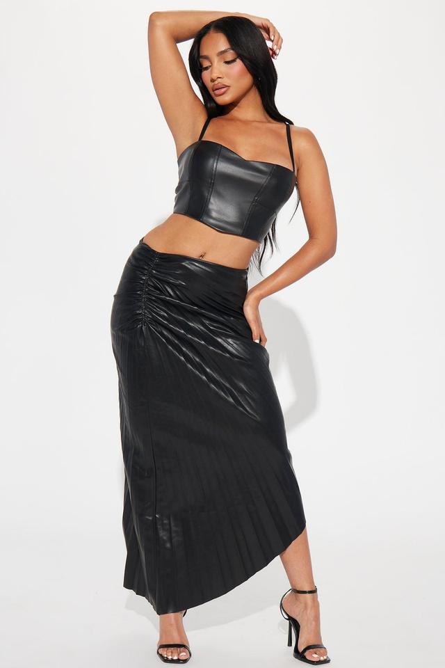 Dinner Date Faux Leather Midi Skirt - Black Product Image