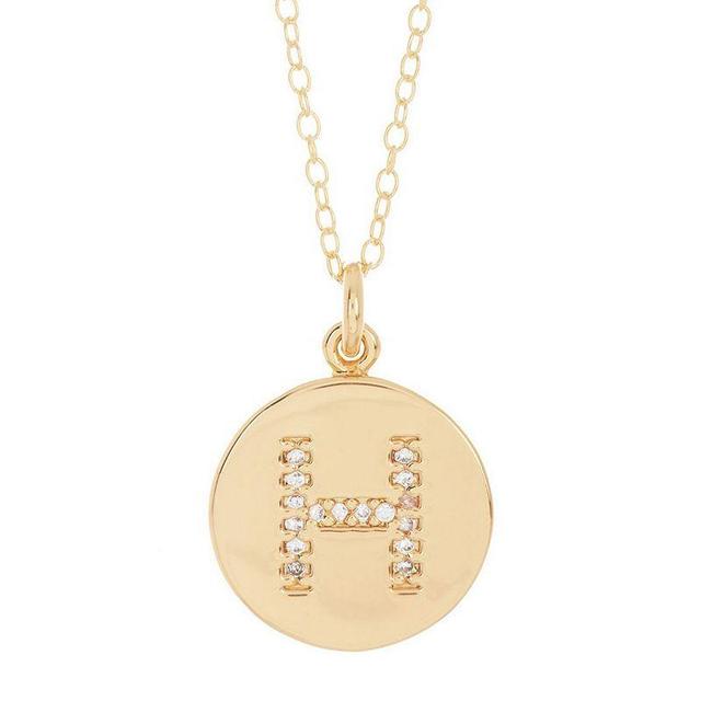 Adornia 14k Gold Plated Cubic Zirconia Engraved Letter Disc Pendant Necklace, Womens Gold Tone A Product Image