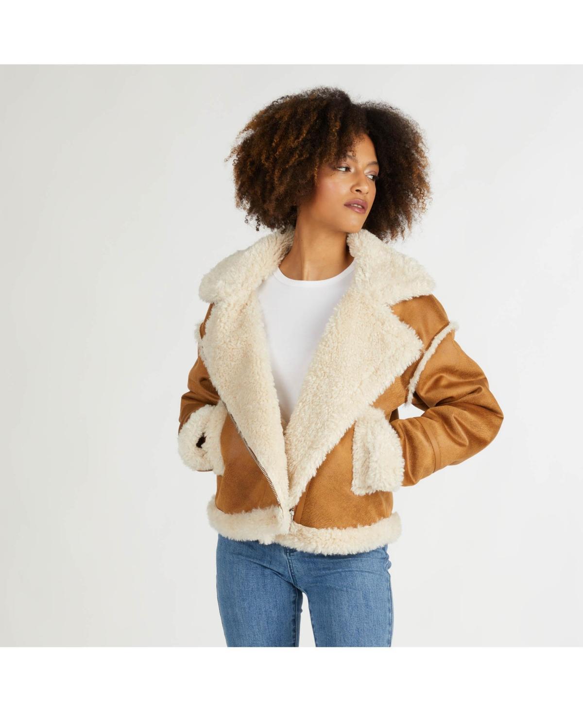 Nvlt Womens Shearling Cropped Biker Product Image