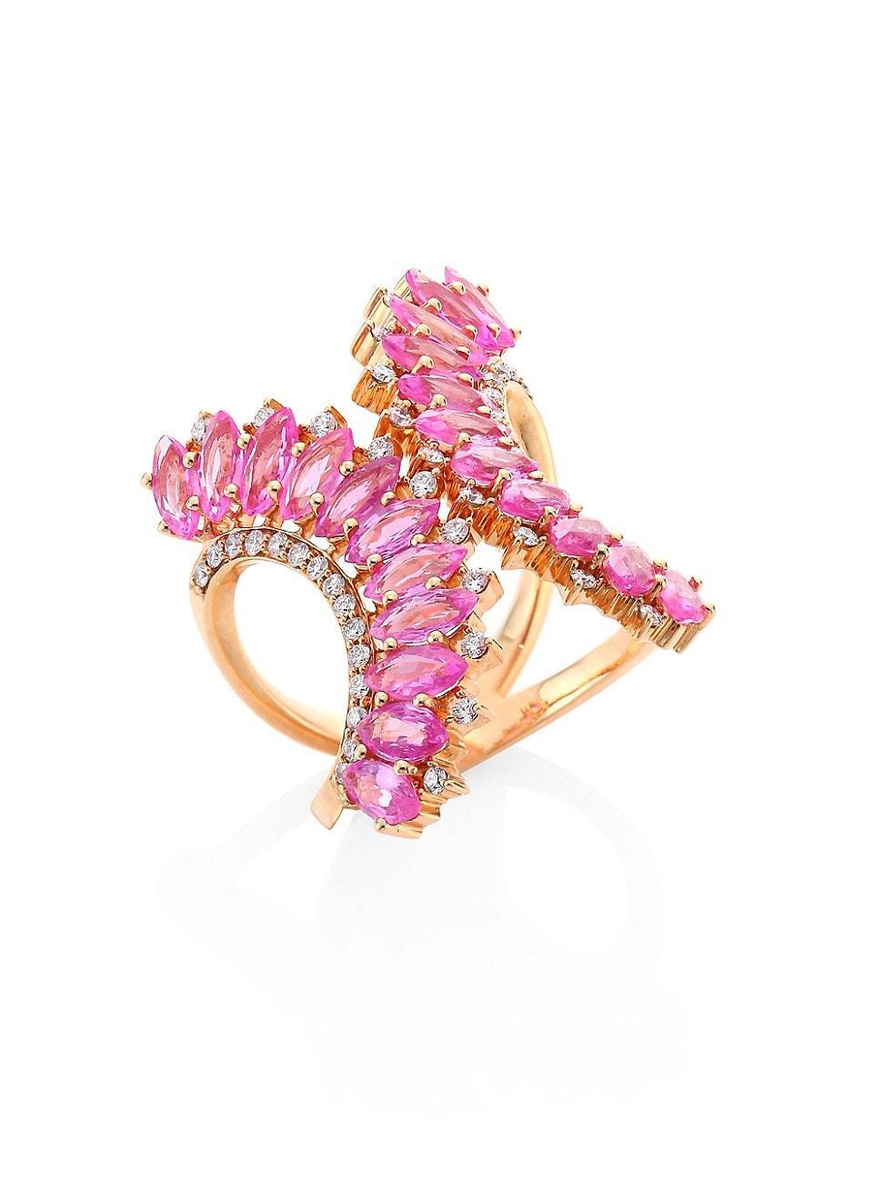 Womens Mirage 18K Yellow Gold, Pink Sapphire & Diamond Ring Product Image