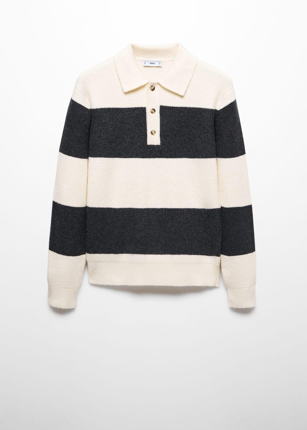 MANGO MAN - Ribbed striped knitted polo shirt off whiteMen Product Image