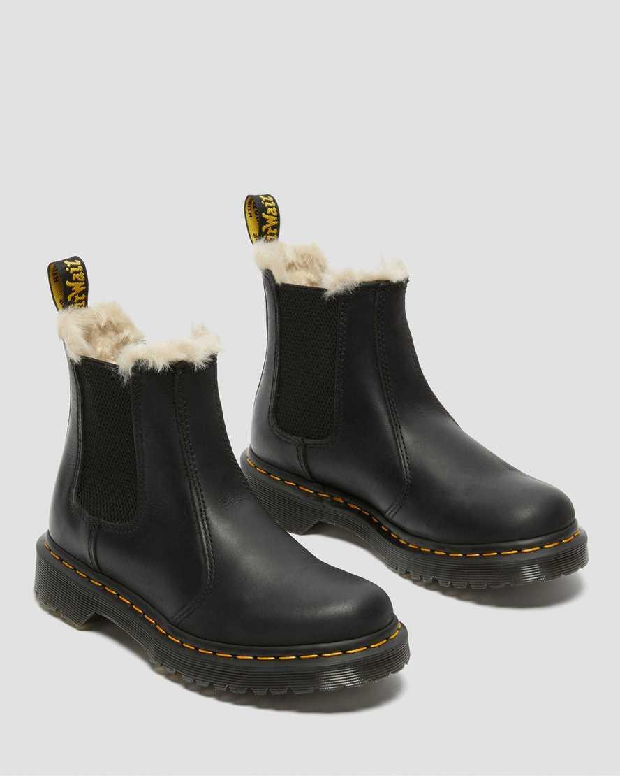 Dr. Martens Womens 2976 Leonore Burnished Faux Fur Block Heel Lug Sole Chelsea Booties Product Image