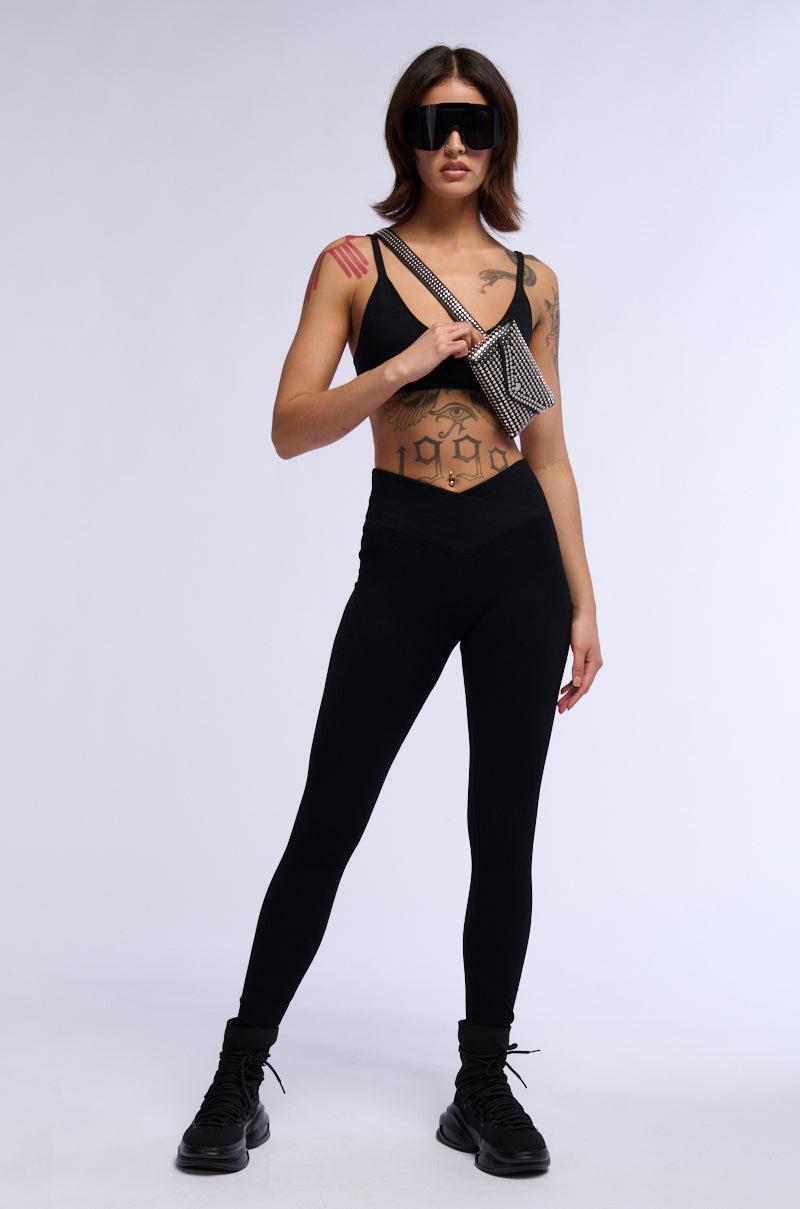 PAXTON RIBBED CROSS FRONT LEGGING IN BLACK Product Image