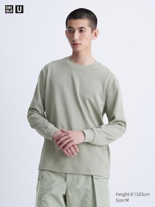 Airism Cotton Crew Neck T-Shirt Long-Sleeve Green Medium UNIQLO US Product Image