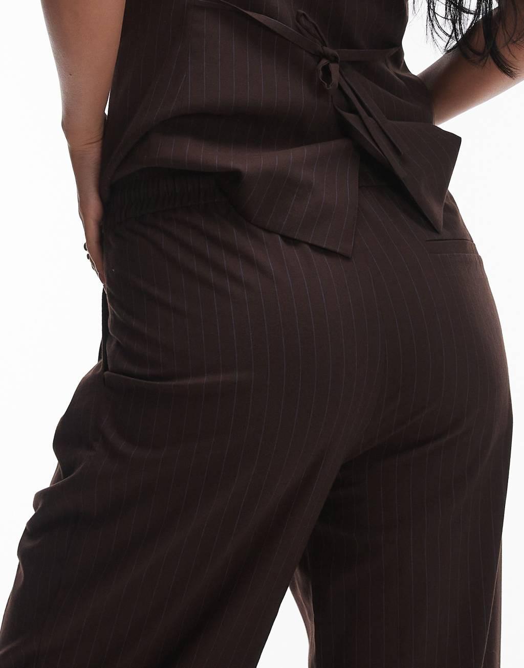 Topshop pleat front tailored sweatpants in chocolate pinstripe Product Image